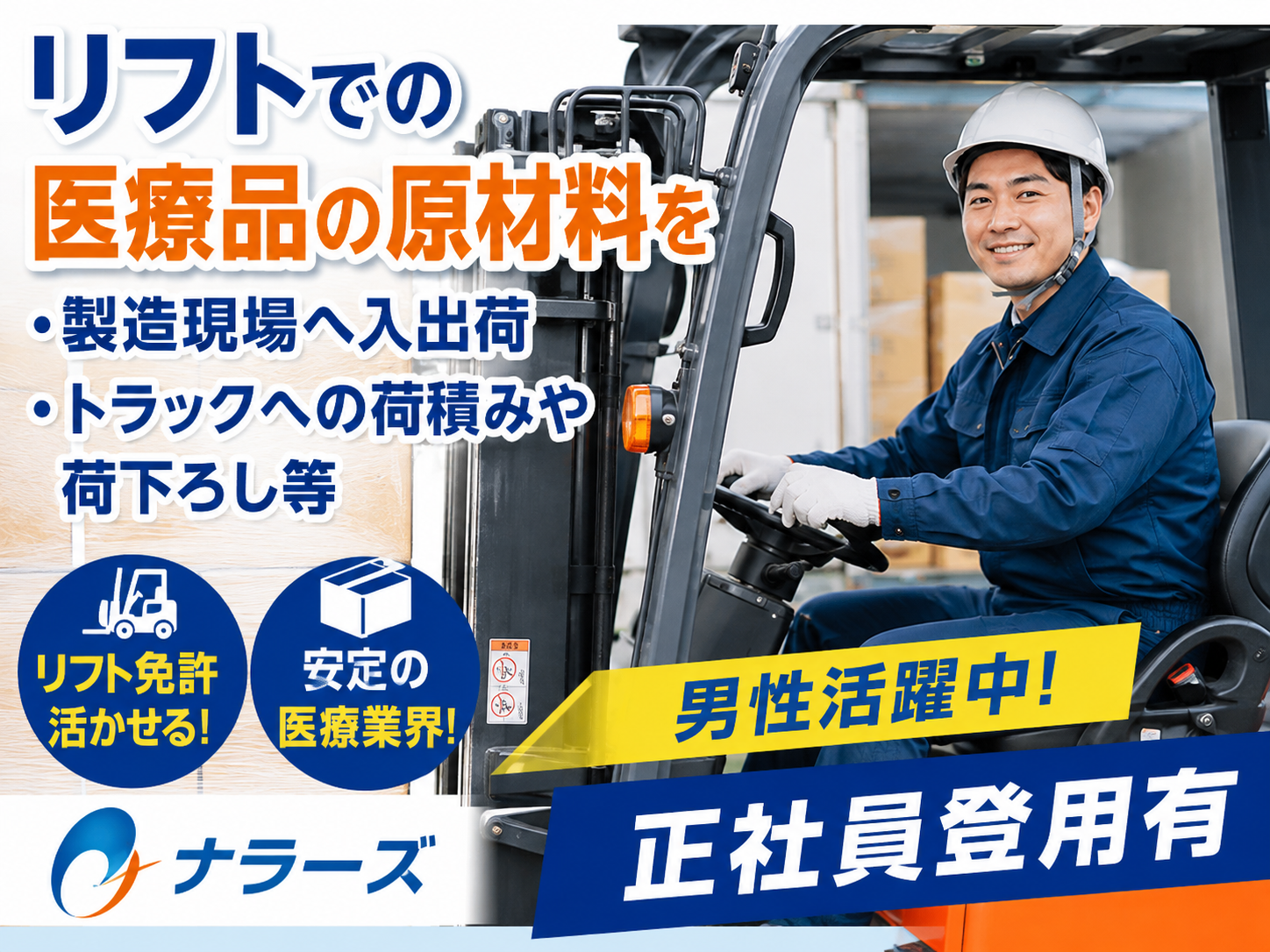 <大和高田市>★新規案件★【フォークリフト荷受け、出荷作業】空調服貸与♪職場環境◎時給1350円★正社員登用あり★リフト経験者大募集♪(12016 長期リフト)