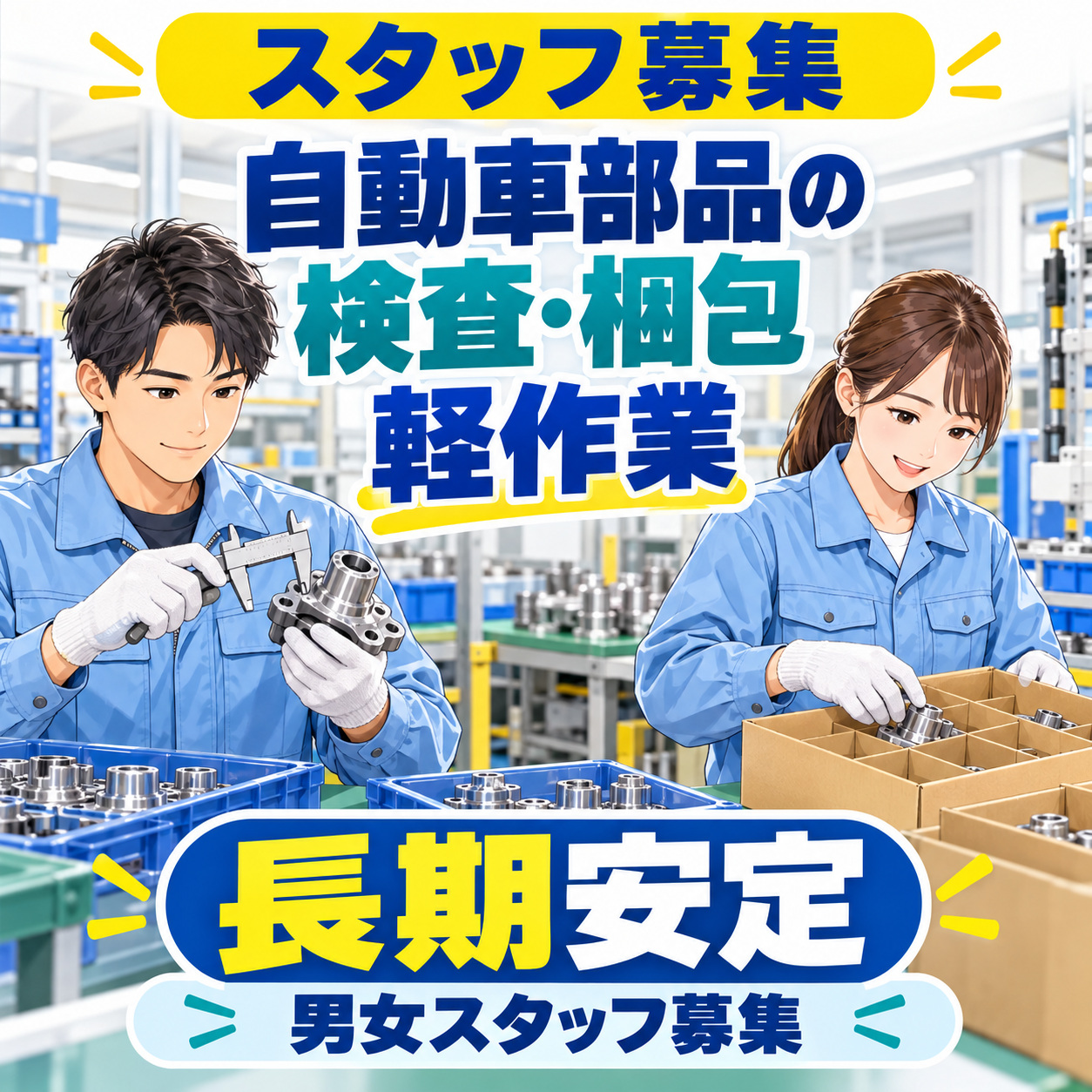 【広陵町/イズミヤ近く】★オススメ・新規案件★【小さな自動車部品の簡単な検査・梱包軽作業】長期募集★安定企業で安心★未経験大歓迎!20~40代男女活躍中!!週払いOK(15016)