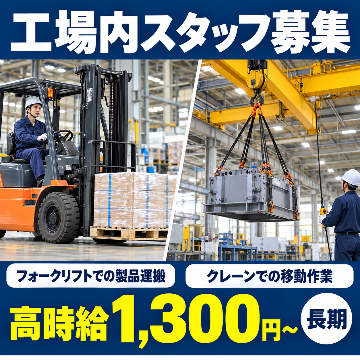 川西町【工場内でのリフト作業・クレーン作業】直接雇用可能性有り!車、バイク通勤ok ♪嬉しい交通費支給★あなたの資格が活かせるステージ!(6606)
